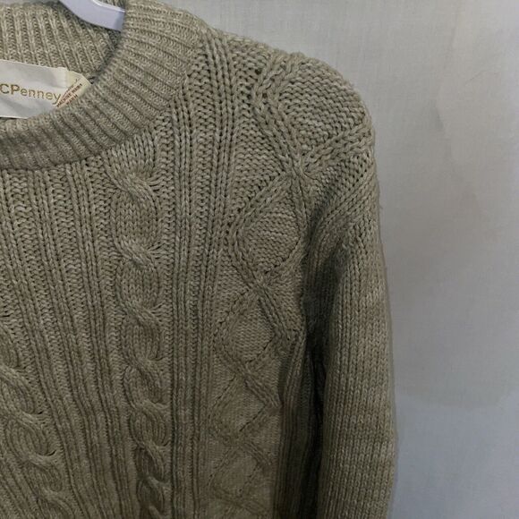 J.C. Penney Women’s Pullover Sweater Size Large Beige Cable Knit Going Out Party - Picture 4 of 12
